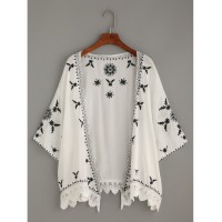Scalloped Crochet Trimmed Embroidered Kimono