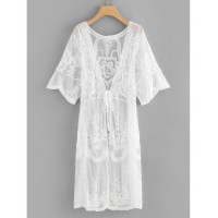 Lace Knot Front Long Cardigan